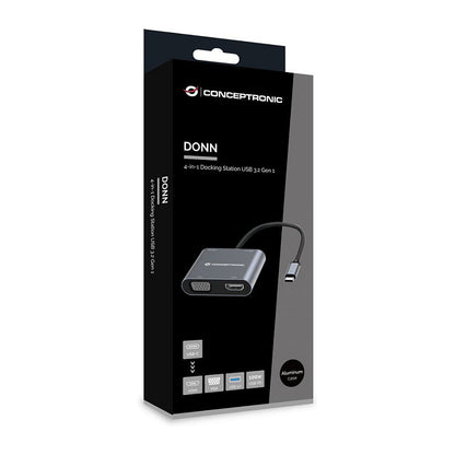 CONCEPTRONIC 4-1 Dock USB-C->HDMI.USB3.0.VGA.100WPD 15cm gr