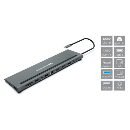 CONCEPTRONIC 12-1 Dock USB-C->2xHDMI/3xUSB-A/DP/+ 18cm gr