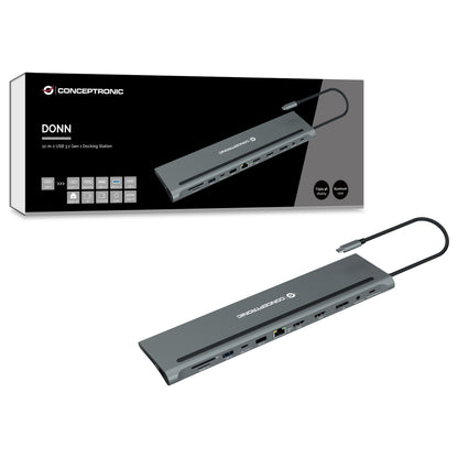 CONCEPTRONIC 12-1 Dock USB-C->2xHDMI/3xUSB-A/DP/+ 18cm gr