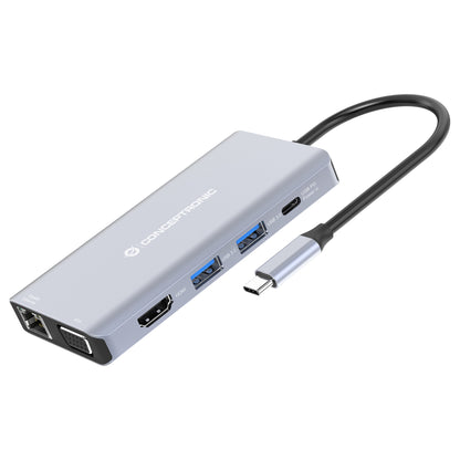 CONCEPTRONIC 10-1 Dock USB-C->HDMI/USB-A/VGA/AUX/+ 25cm gr
