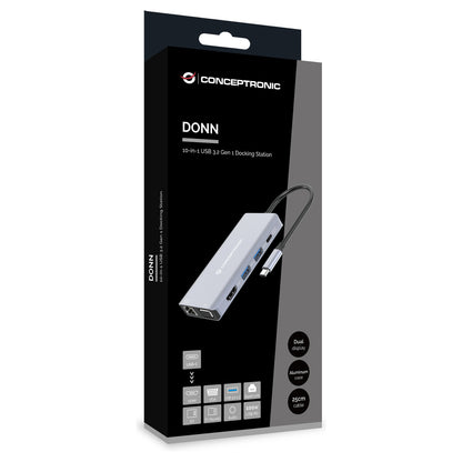 CONCEPTRONIC 10-1 Dock USB-C->HDMI/USB-A/VGA/AUX/+ 25cm gr