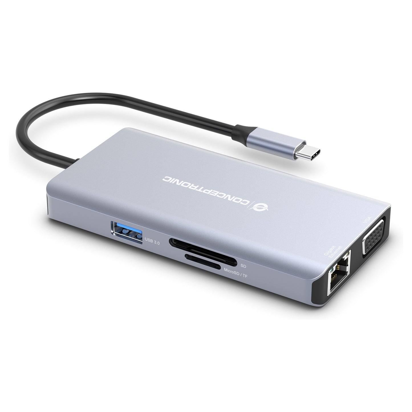 CONCEPTRONIC 10-1 Dock USB-C->HDMI/USB-A/VGA/AUX/+ 25cm gr