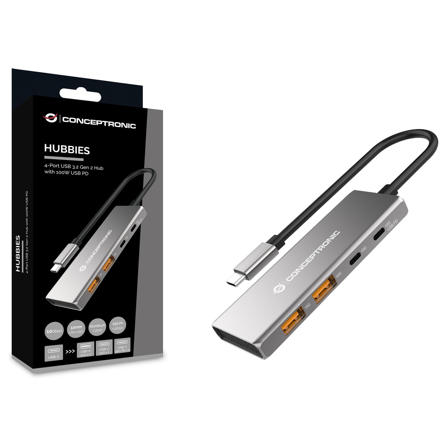 CONCEPTRONIC 4-1 Dock USB-C->2xUSB-C/2xUSB-A/100WPD 25cm gr