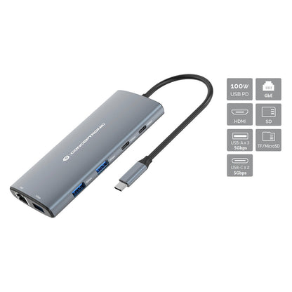 CONCEPTRONIC 10-1 Dock USB-C->HDMI/2xUSB-C/3xUSB-A/+ 20cm gr
