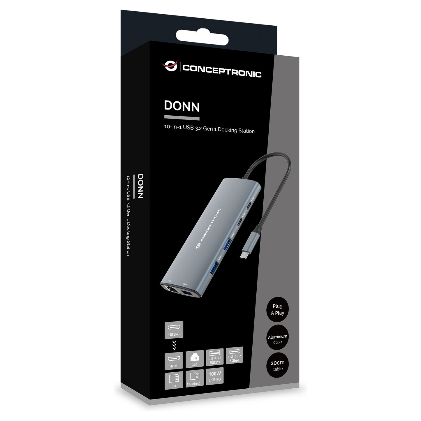 CONCEPTRONIC 10-1 Dock USB-C->HDMI/2xUSB-C/3xUSB-A/+ 20cm gr