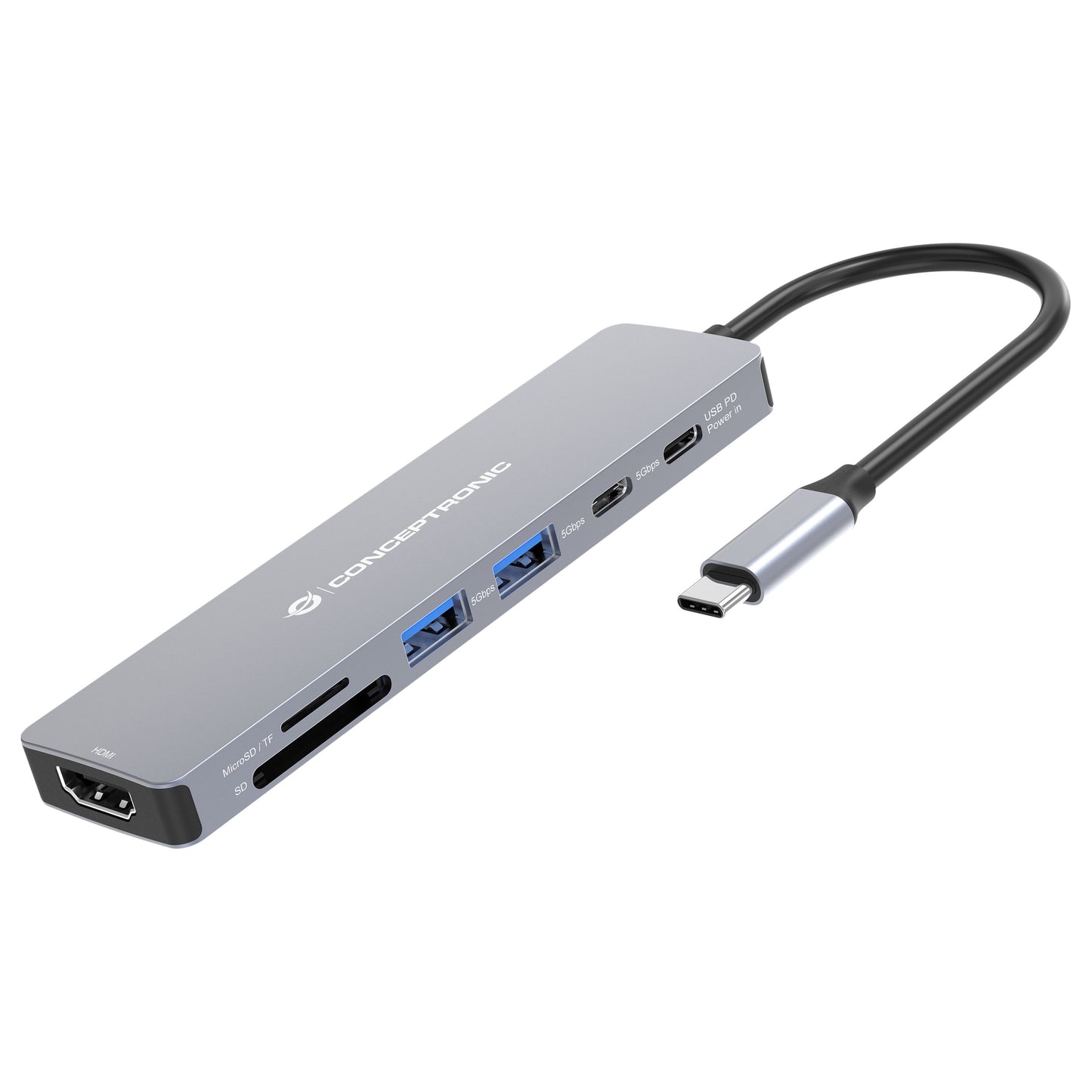 CONCEPTRONIC 7-1 Dock USB-C->HDMI/USB-C/2xUSB-A/+ 25cm gr