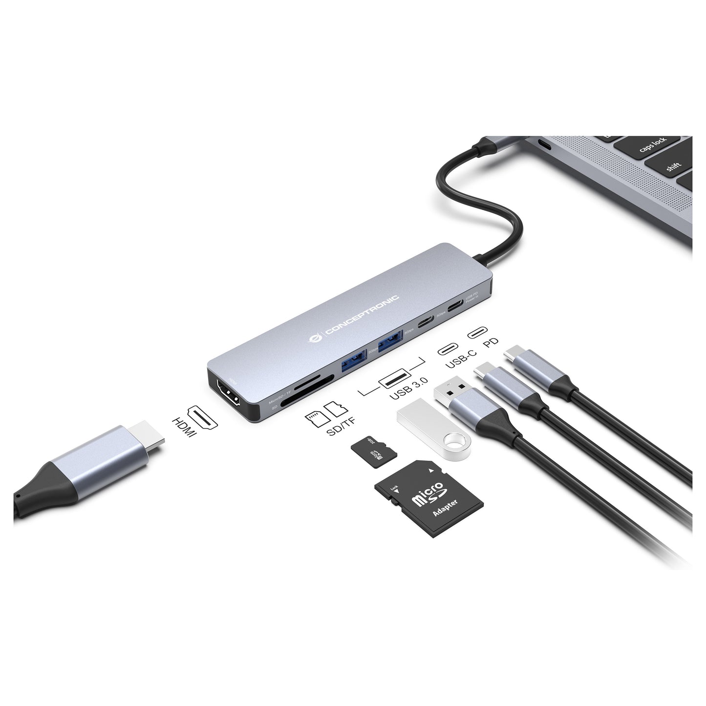 CONCEPTRONIC 7-1 Dock USB-C->HDMI/USB-C/2xUSB-A/+ 25cm gr