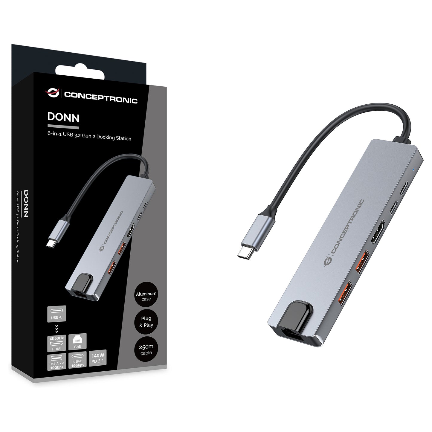 CONCEPTRONIC 6-1 Dock USB-C->HDMI/2xUSB-A/USB-C/+ 25cm si
