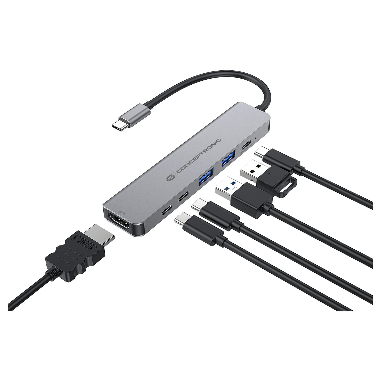 CONCEPTRONIC 6-1 Dock USB-C->HDMI/2xUSB-A/2xUSB-C/+ 25cm gr