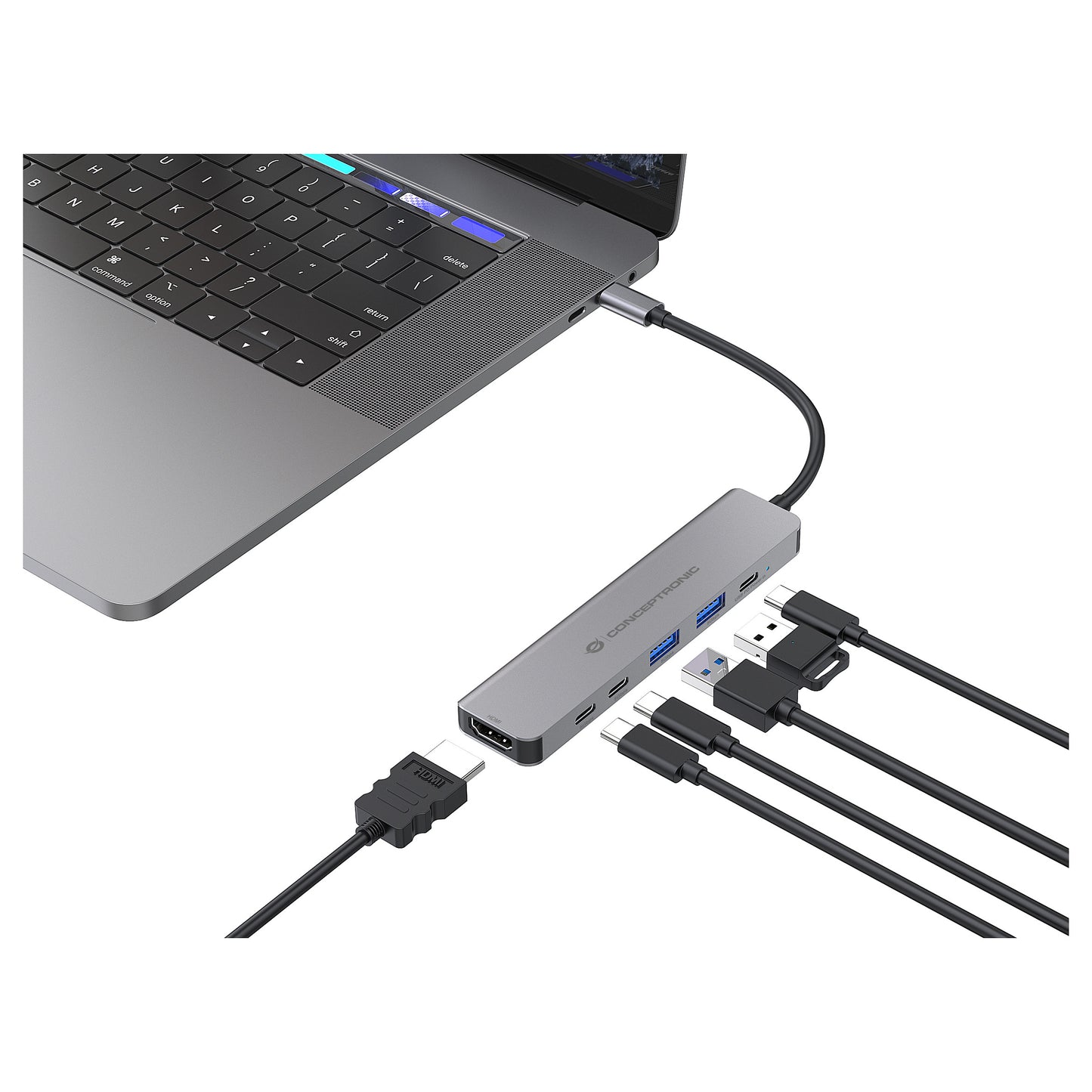 CONCEPTRONIC 6-1 Dock USB-C->HDMI/2xUSB-A/2xUSB-C/+ 25cm gr