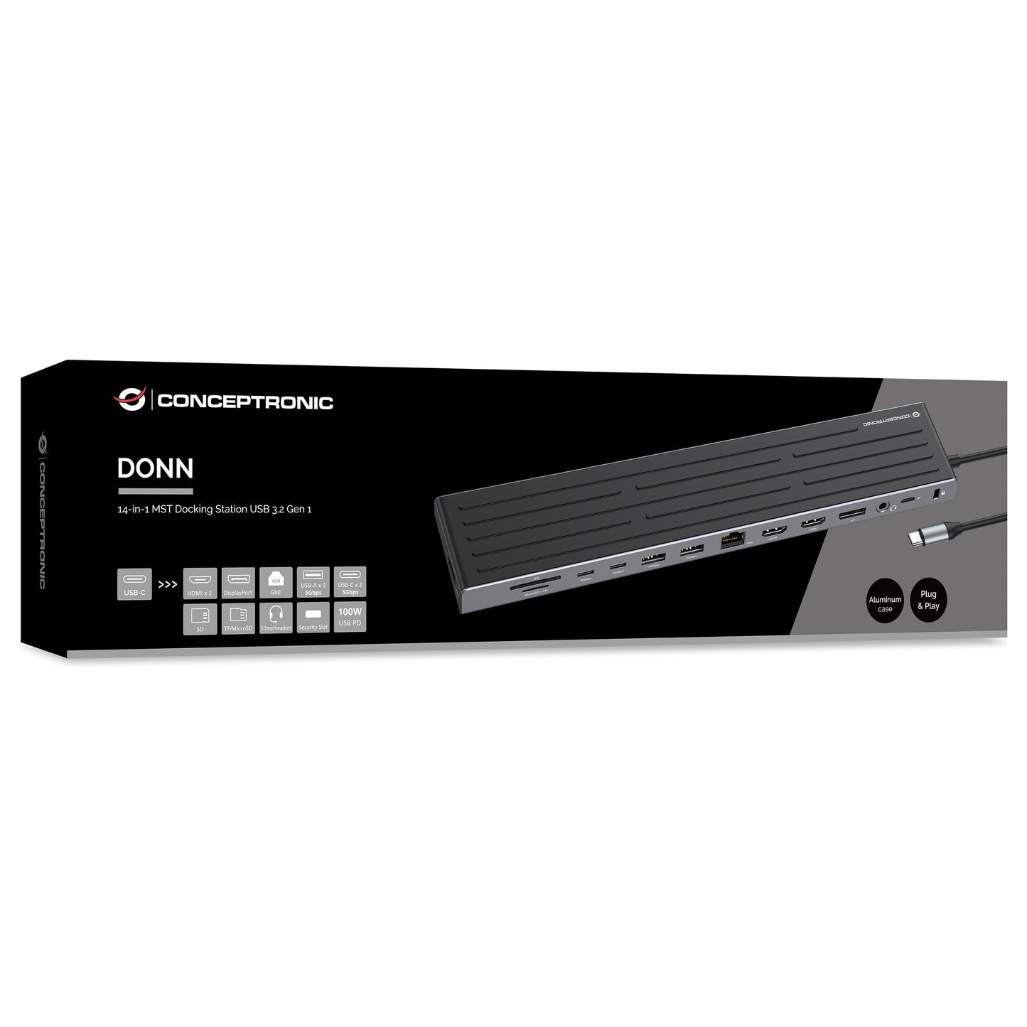 CONCEPTRONIC 14-1 Dock USB-C->2xHDMI/DP/2xUSB-C/+ 18cm sw