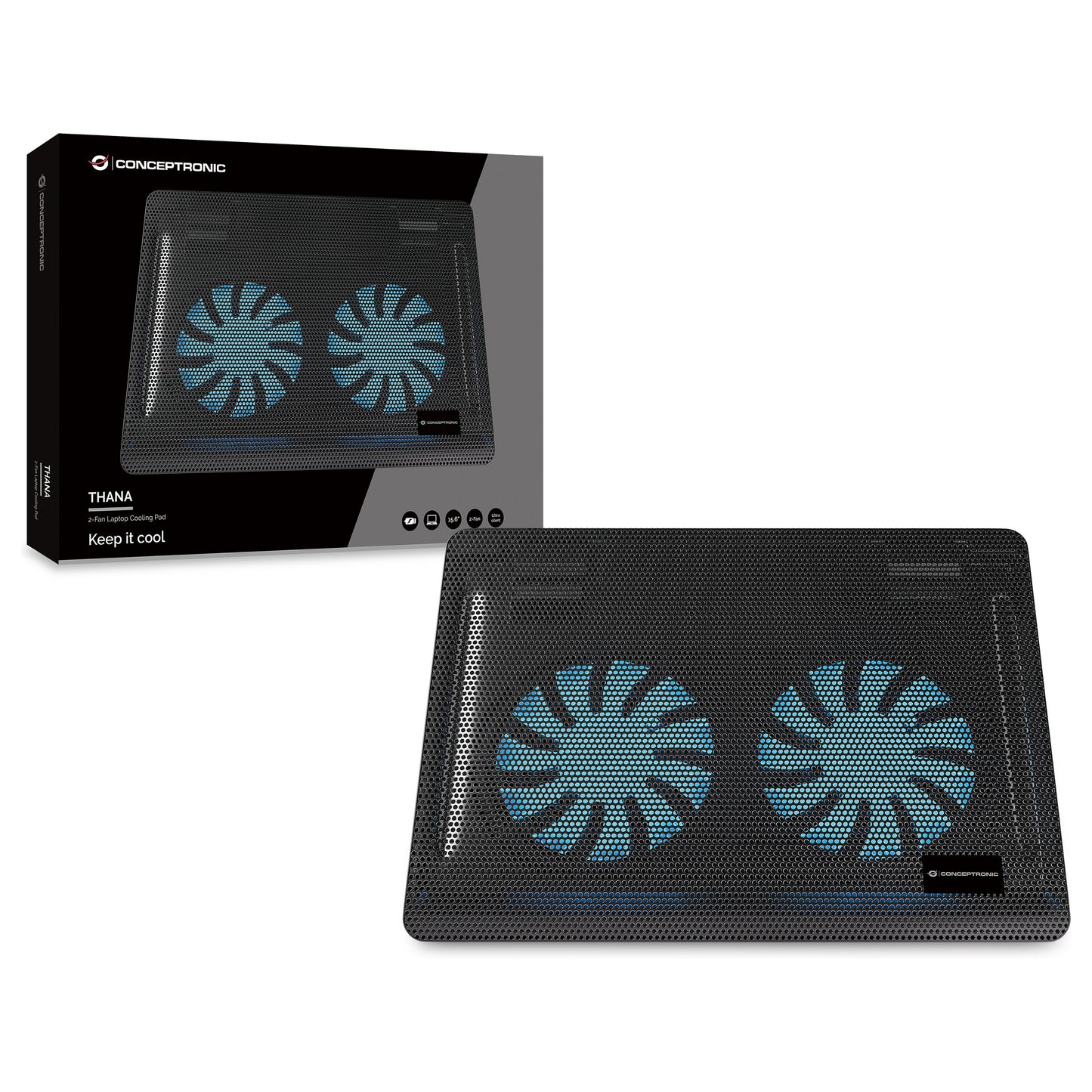 CONCEPTRONIC 2-Fan USB-A2.0 Laptop-Kühlpad 3Kg 15.6" sw