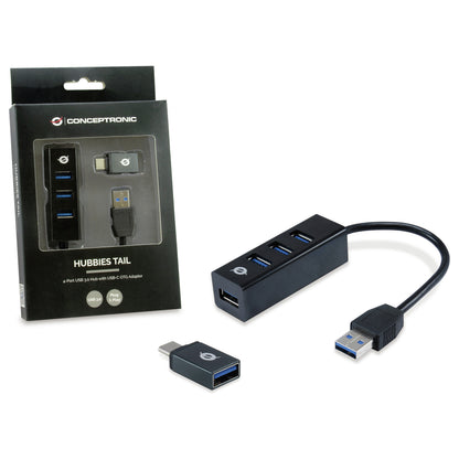 CONCEPTRONIC 4-Port Hub USB-A3.0/-C Adap.->4xA3.0 o.Netz. sw