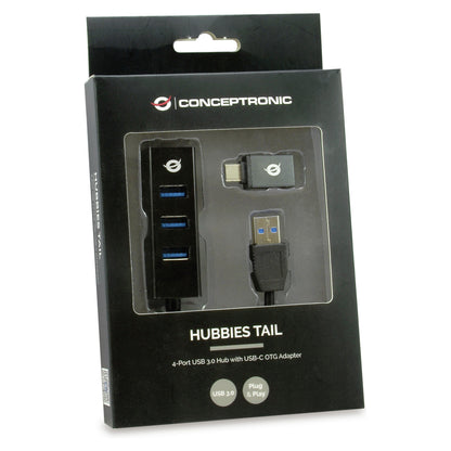 CONCEPTRONIC 4-Port Hub USB-A3.0/-C Adap.->4xA3.0 o.Netz. sw