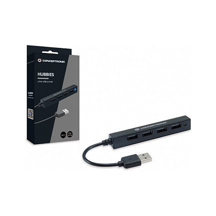 CONCEPTRONIC 4-Port Hub USB-A2.0->4xA2.0 schlank o.Netz. sw