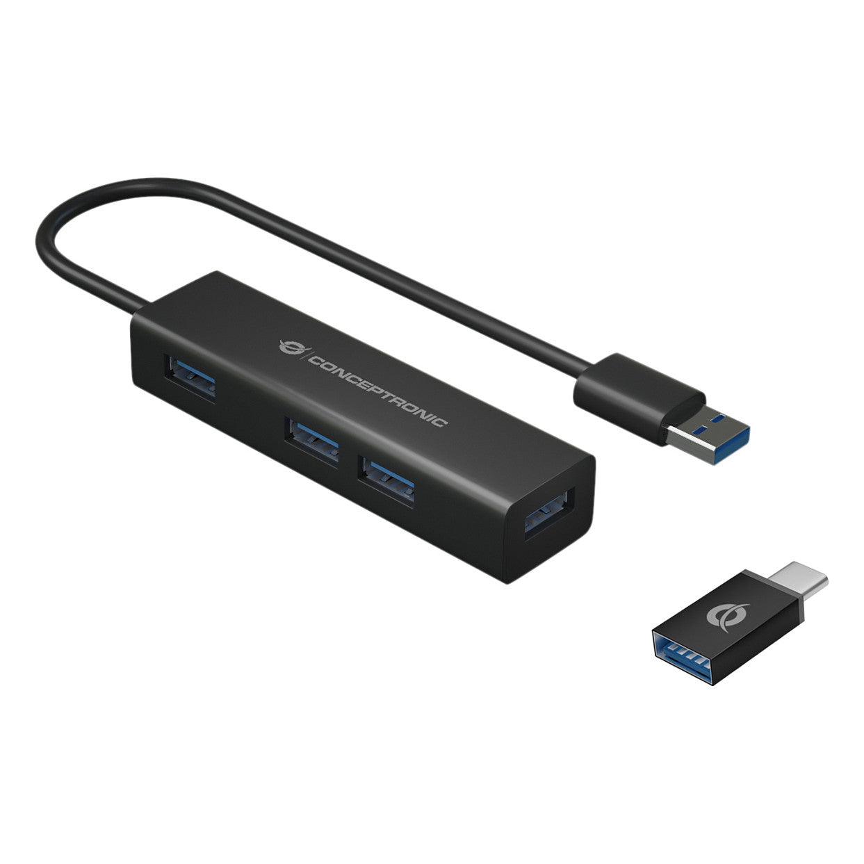 CONCEPTRONIC 4-Port Hub USB-A3.0/-C Adap.->4xA3.0 o.Netz. sw