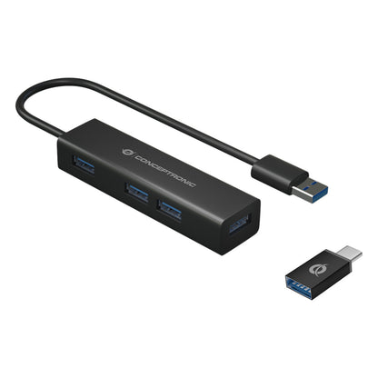 CONCEPTRONIC 4-Port Hub USB-A3.0/-C Adap.->4xA3.0 o.Netz. sw