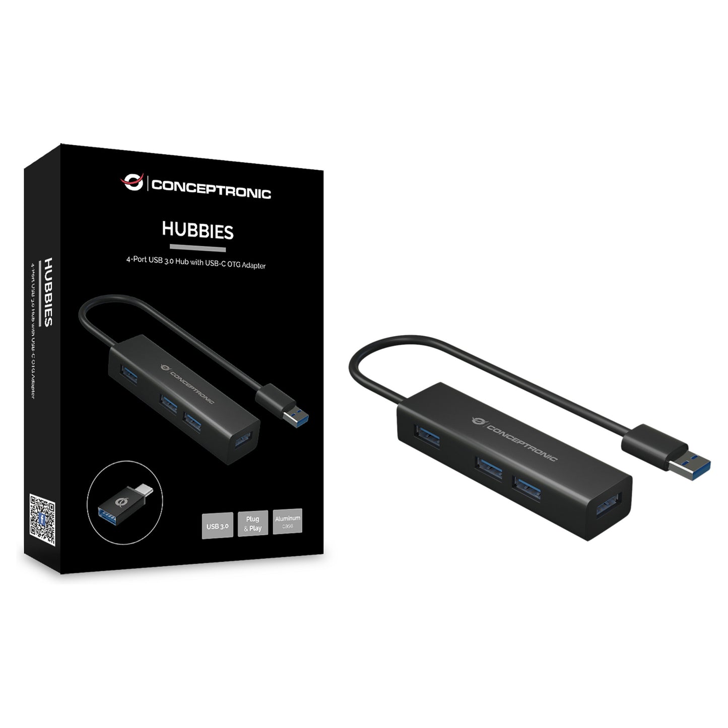 CONCEPTRONIC 4-Port Hub USB-A3.0/-C Adap.->4xA3.0 o.Netz. sw