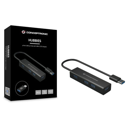 CONCEPTRONIC 4-Port Hub USB-A3.0/-C Adap.->4xA3.0 o.Netz. sw