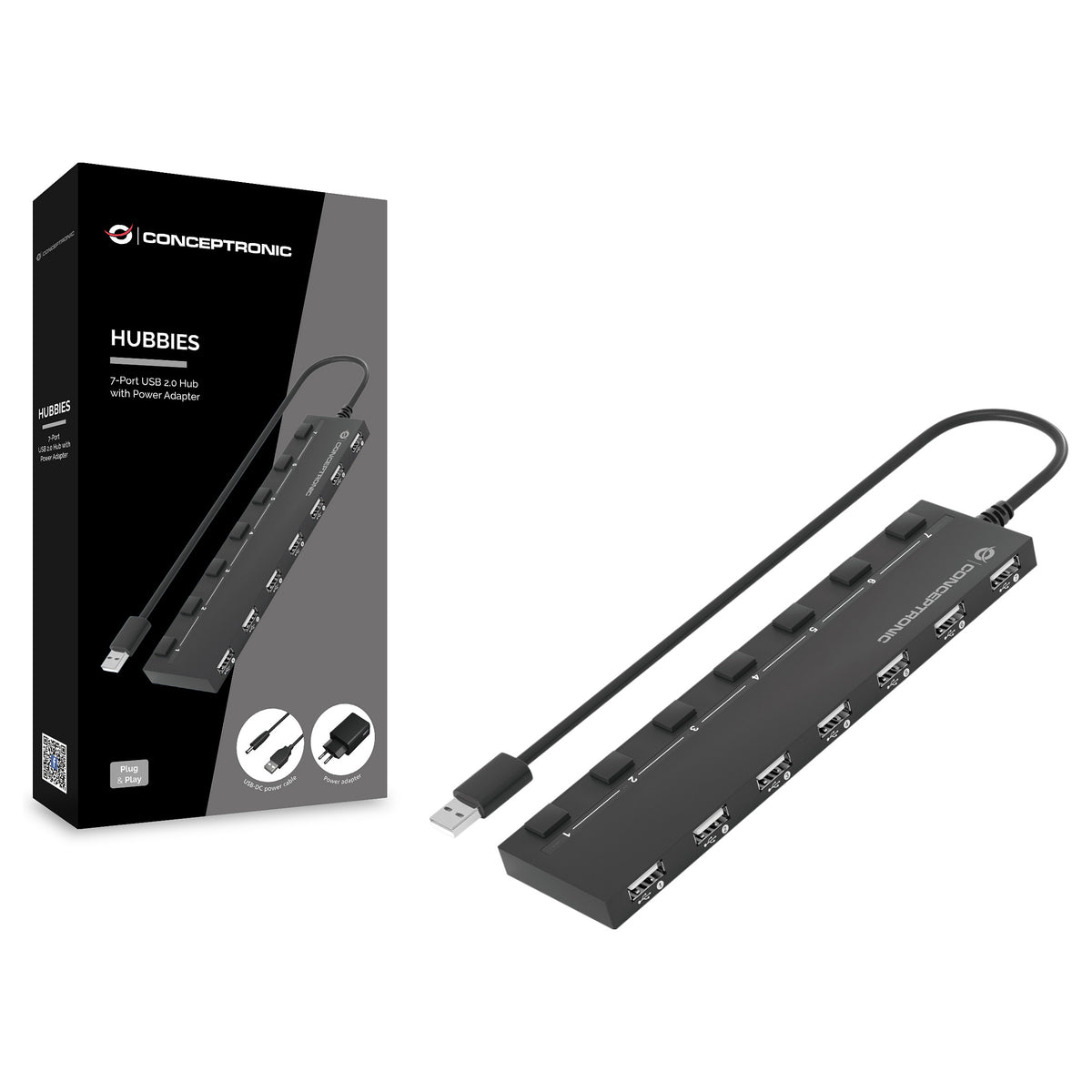 CONCEPTRONIC 7-Port Hub USB-A2.0->7xA2.0/DC m.Netz. sw