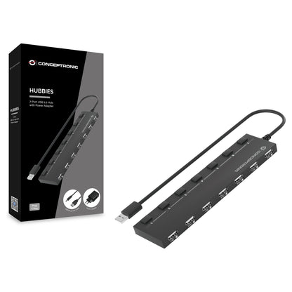 CONCEPTRONIC 7-Port Hub USB-A2.0->7xA2.0/DC m.Netz. sw