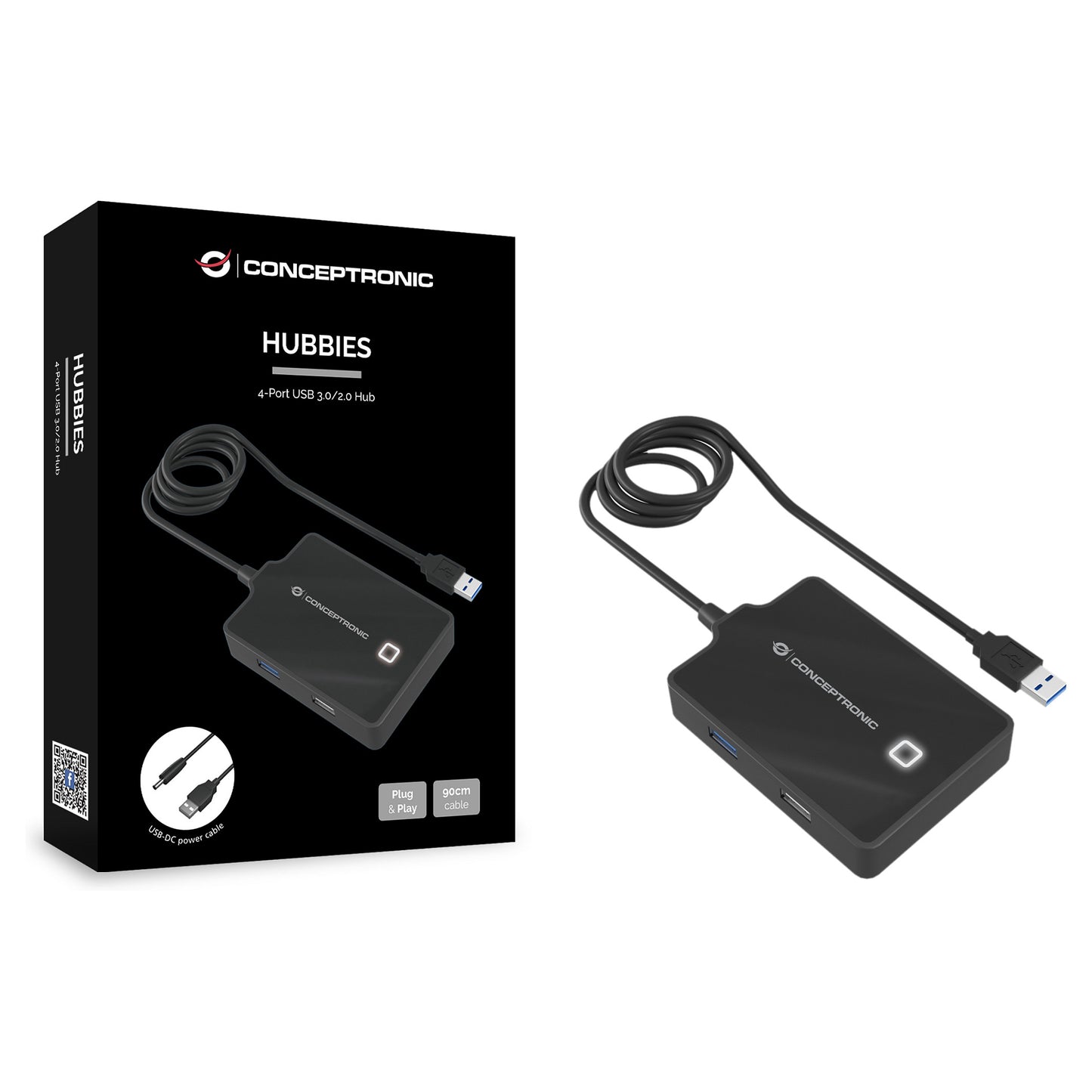 CONCEPTRONIC 4-Port Hub USB-A3.0->3xA2.0/A3.0/DC o.Netz. sw
