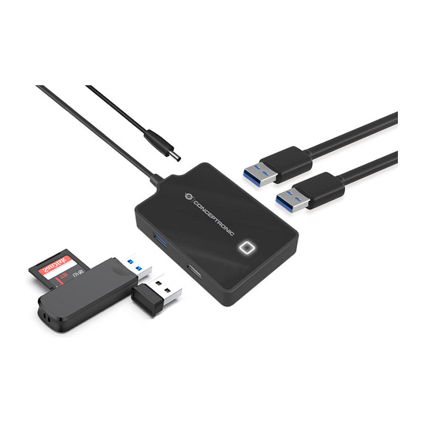 CONCEPTRONIC 4-Port Hub USB-A3.0->3xA2.0/A3.0/DC o.Netz. sw