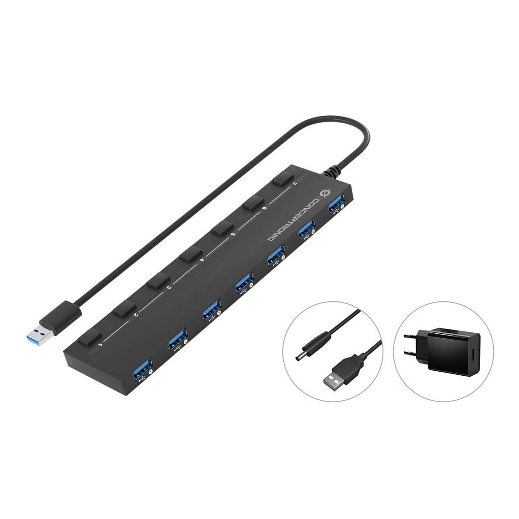 CONCEPTRONIC 7-Port Hub USB-A3.0->7xA3.2Gen1/DC m.Netz. sw