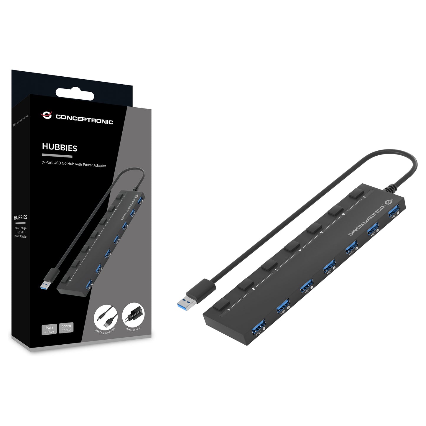 CONCEPTRONIC 7-Port Hub USB-A3.0->7xA3.2Gen1/DC m.Netz. sw