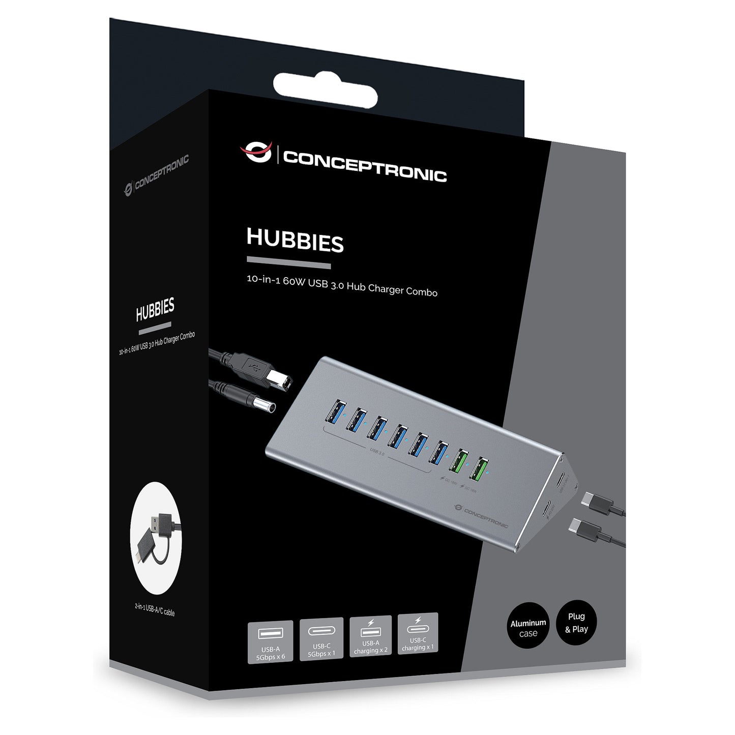 CONCEPTRONIC10-Port Hub USB-A3.0/-C Adap.->6xA3.0+m.Netz. gr