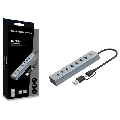 CONCEPTRONIC 7-Port Hub USB-A3.0/-C Adap.->4xA3.0+o.Netz. gr