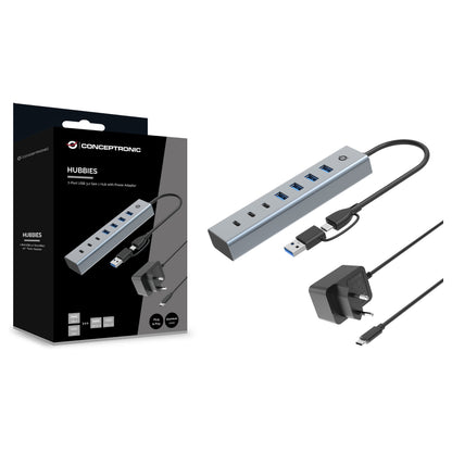 CONCEPTRONIC 7-Port Hub USB-A3.0/-C Adap.->4xA3.0+m.Netz. gr