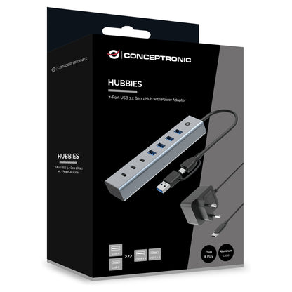 CONCEPTRONIC 7-Port Hub USB-A3.0/-C Adap.->4xA3.0+m.Netz. gr