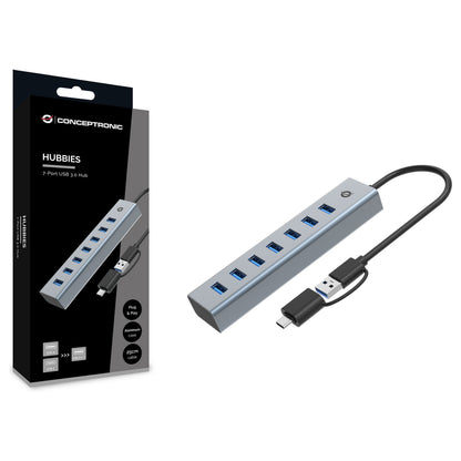 CONCEPTRONIC 7-Port Hub USB-A3.0/-C Adap.->7xA3.0 o.Netz. gr