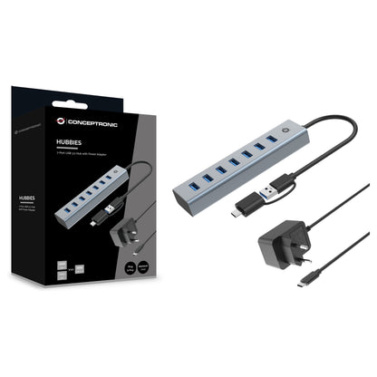CONCEPTRONIC 7-Port Hub USB-A3.0/-C Adap.->7xA3.0 m.Netz. gr