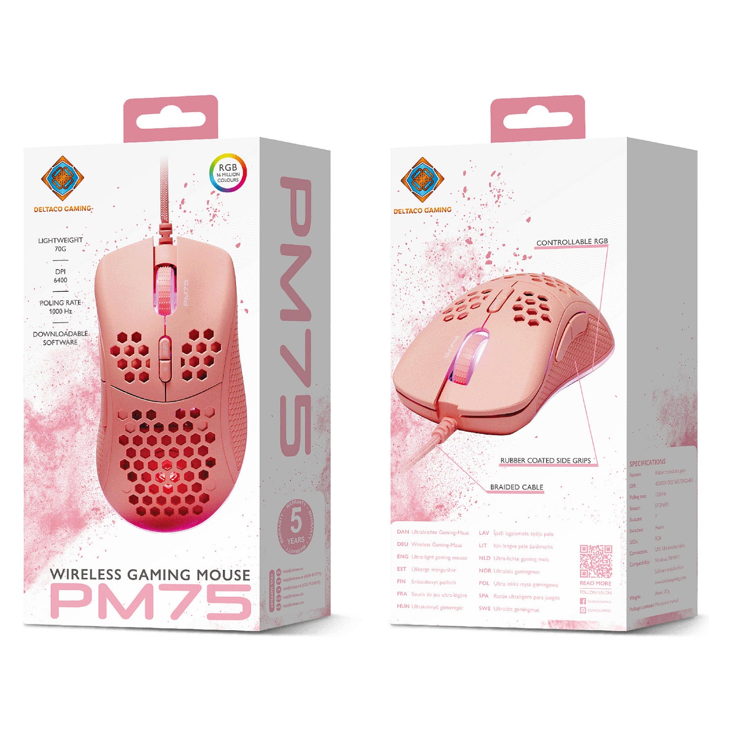 Deltaco Gaming Maus USB, RGB pink