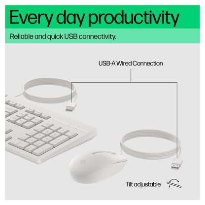 HP Tastatur+Maus 225 Set Kabelgebunden Weiß
