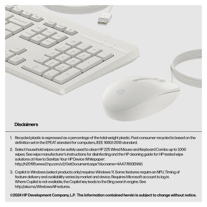 HP Tastatur+Maus 225 Set Kabelgebunden Weiß