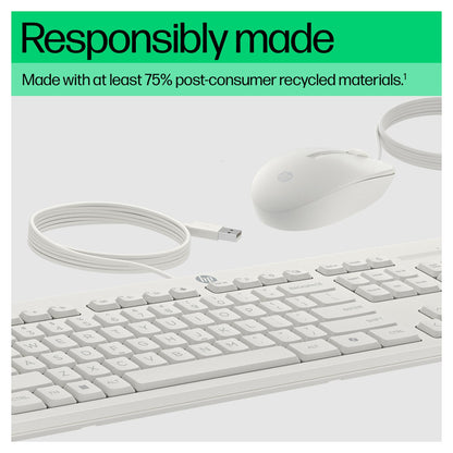 HP Tastatur+Maus 225 Set Kabelgebunden Weiß