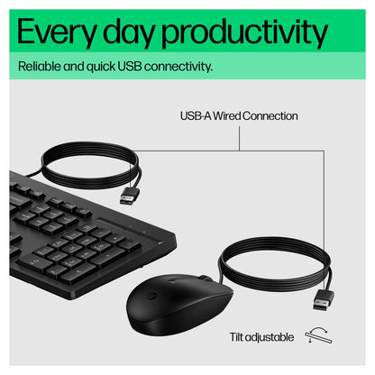 HP Tastatur+Maus 225 Set Kabelgebunden Schwarz