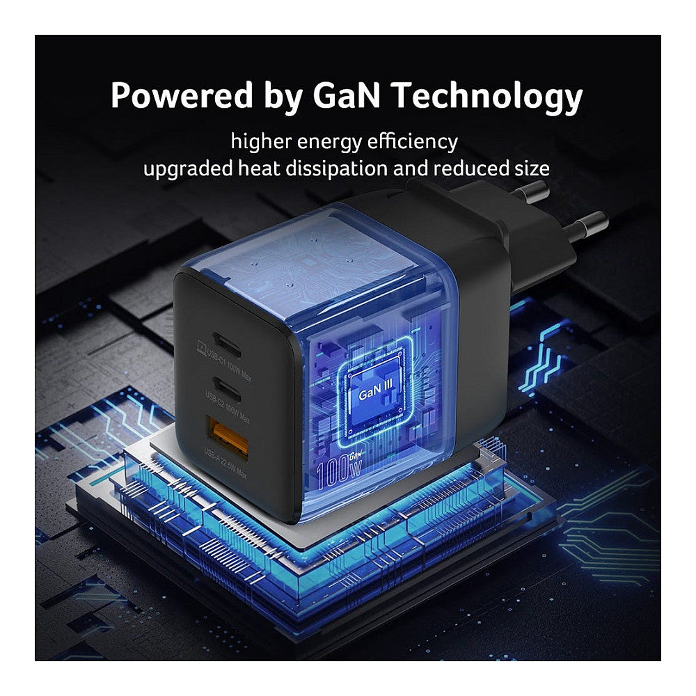Acer GaN 100w 2 x USB-C + 1x USB-A ports. black