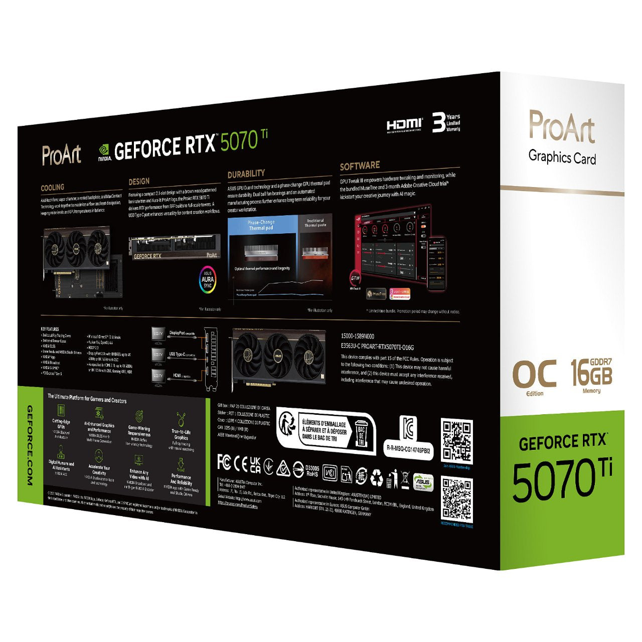RTX 5070 TI 16GB ASUS Content Creation OC GDDR7 3 Fan