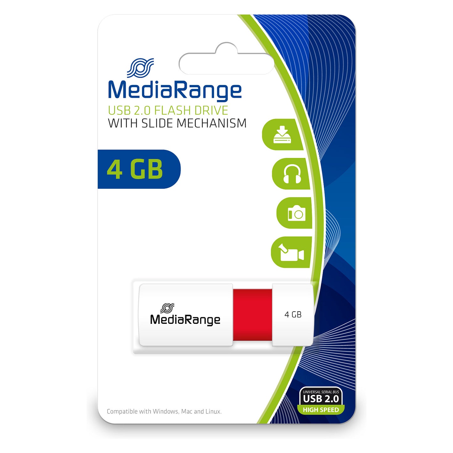 STICK MediaRange USB STICK 4GB USB 2.0 Slider red