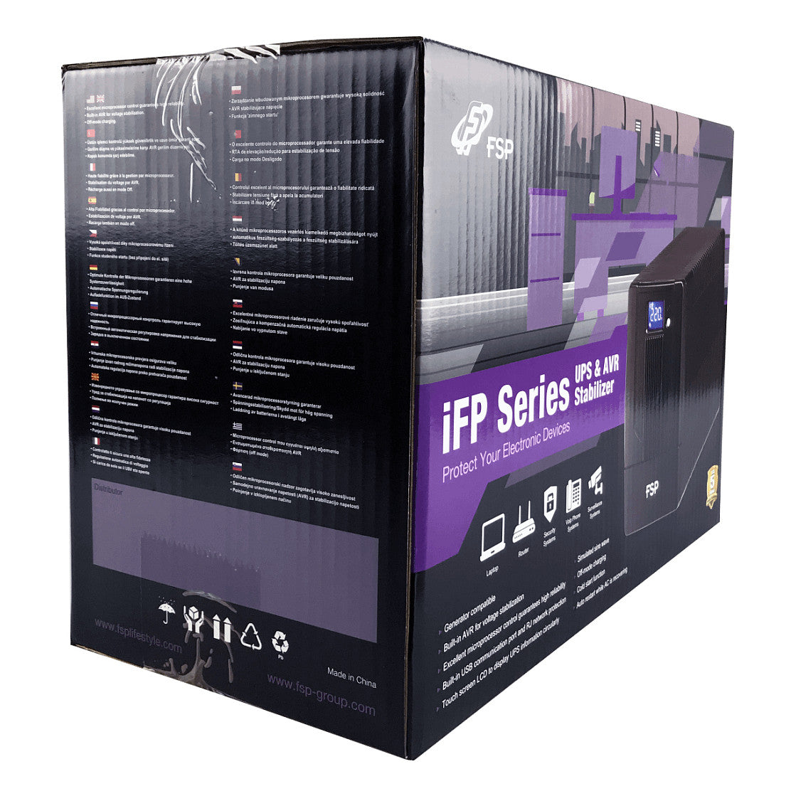 FSP iFP2000 Tower Line-interactive UPS 2000VA 1200W 2xSCHUKO 2xIEC 2x12V/9AH LCD