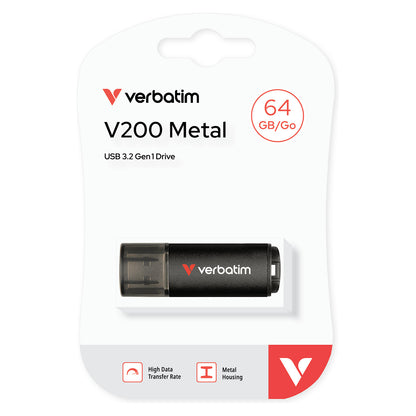 STICK Verbatim V200 Metal USB 3.2 64GB Aluminium. r/w 80/200MBs 30211