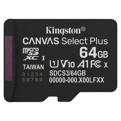 CARD Kingston 64GB micsdxc Canvas Select Plus Gen3 100R A1 Single Pack w/o ADP