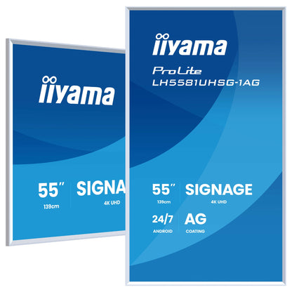 139,0 cm/54,6" (3840×2160) iiyama ProLite LH5581UHSG-1AG 16:9 VA 6,5 ms 60 Hz 500 cd/m² 24/7 HDMI×2 USB-C RJ45 RS-232c Speakers VESA White
