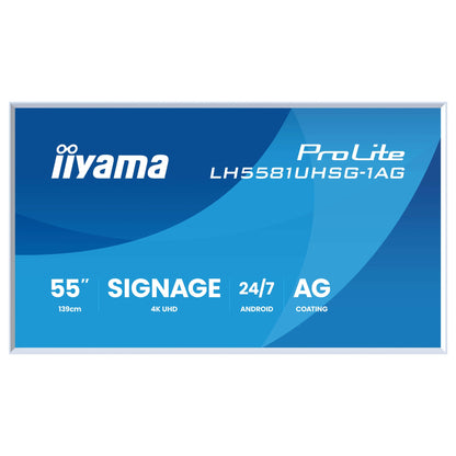 139,0 cm/54,6" (3840×2160) iiyama ProLite LH5581UHSG-1AG 16:9 VA 6,5 ms 60 Hz 500 cd/m² 24/7 HDMI×2 USB-C RJ45 RS-232c Speakers VESA White