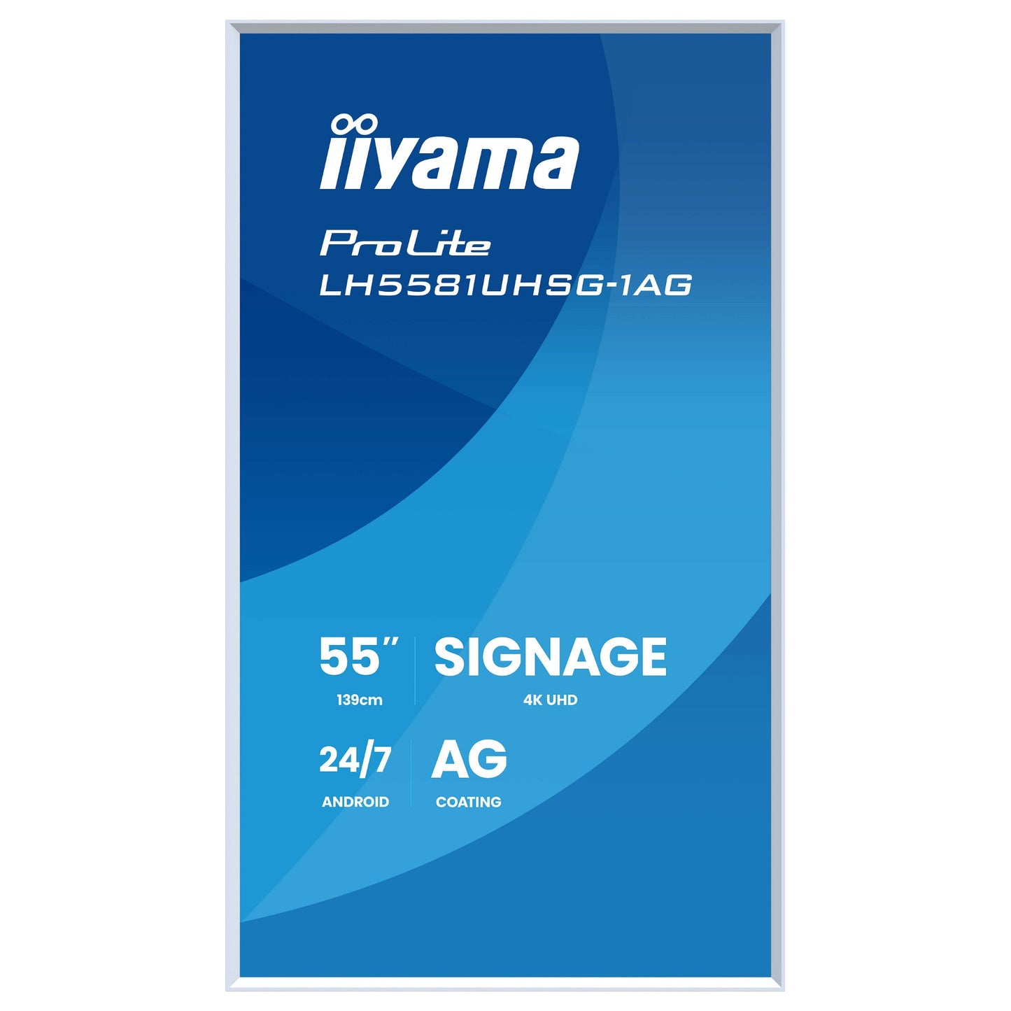 139,0 cm/54,6" (3840×2160) iiyama ProLite LH5581UHSG-1AG 16:9 VA 6,5 ms 60 Hz 500 cd/m² 24/7 HDMI×2 USB-C RJ45 RS-232c Speakers VESA White