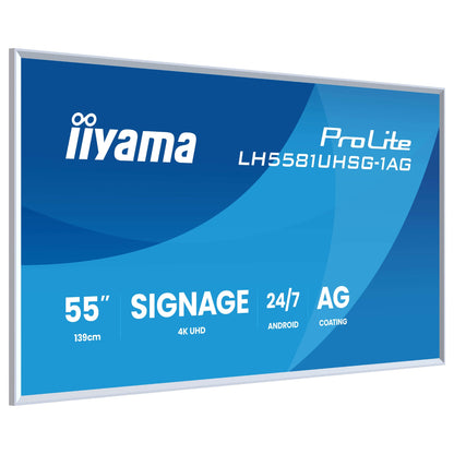 139,0 cm/54,6" (3840×2160) iiyama ProLite LH5581UHSG-1AG 16:9 VA 6,5 ms 60 Hz 500 cd/m² 24/7 HDMI×2 USB-C RJ45 RS-232c Speakers VESA White